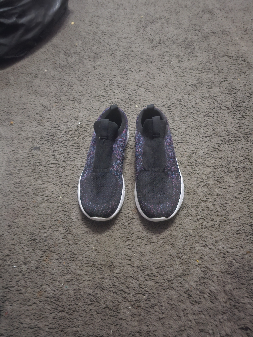 Women Slip-On Knit Sneakers in Black with Multicolor Speckles